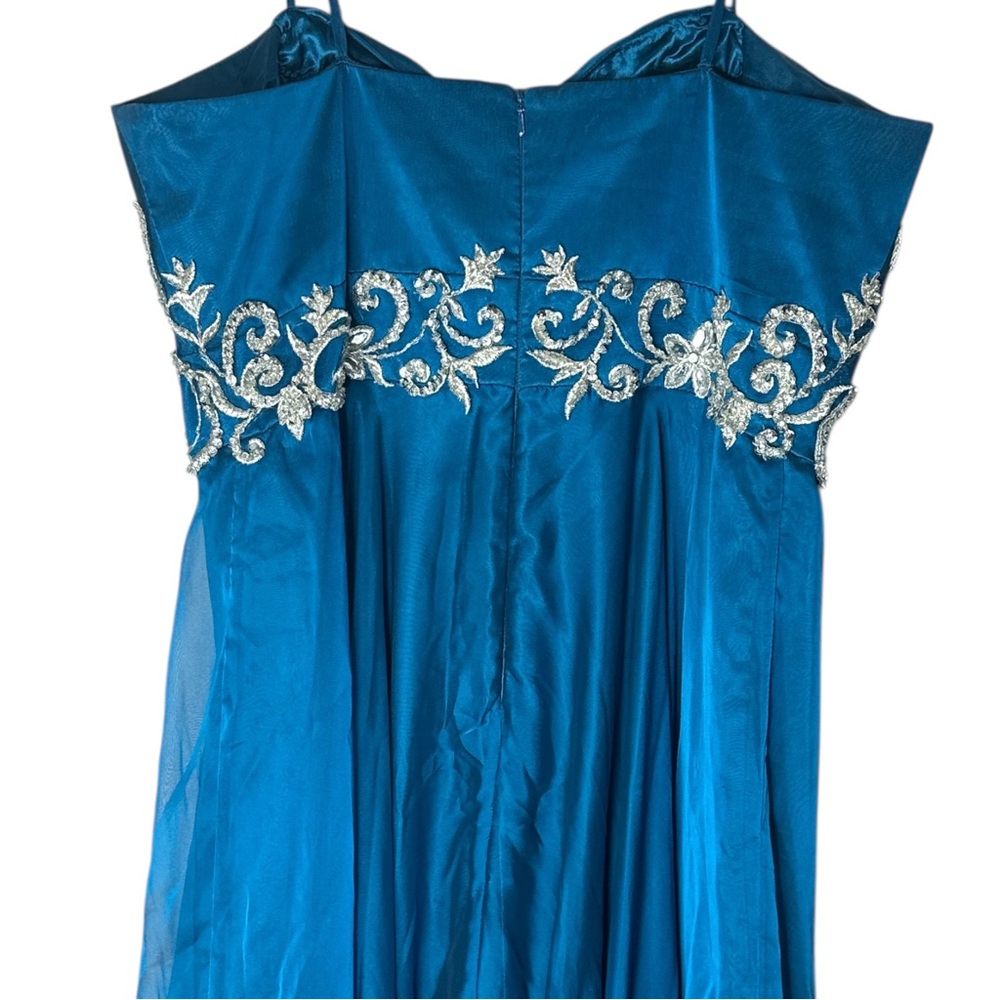 BICICI & COTY A Line Formal Dress Blue with Silver Floral Detail Size XL - Picture 10 of 16